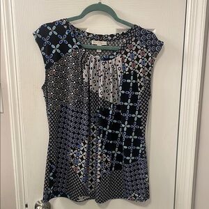 Women's Geometric Print Top - Blue, Grey, and Purple. Dana Buchman - Medium